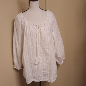 Westport Elegant White Women's Cotton Blouse With 3/4 Sleeve